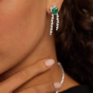 PlatinumOlivetta Lab Emerald and Lab Diamond Drop Earrings