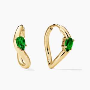 Dôme Figure Balance Hoops 18k Gold Vermeil, Lab Grown Emerald