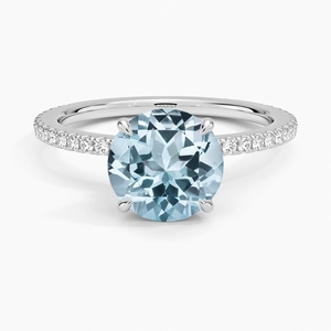 Aquamarine Demi Three-Quarter Coverage Diamond RingSet with 9mm Fine Round Aquamarine