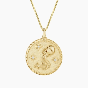 14K Yellow GoldAquarius Zodiac Diamond Pendant