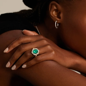 Olivetta Lab Emerald and Diamond Cocktail Ring