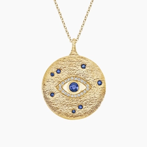14K Yellow GoldEvil Eye Sapphire and Diamond Medallion