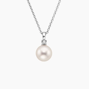 18K White GoldPremium Akoya Cultured Pearl and Diamond Pendant (8mm)
