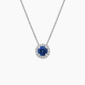 18K White GoldSapphire Halo Diamond Pendant