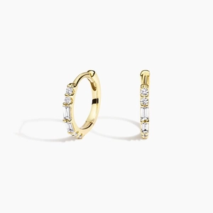 14K Yellow GoldBaguette Diamond Hoop Earring Set