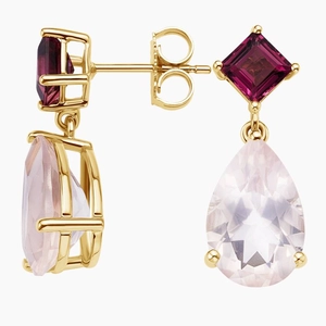 14K Yellow GoldBrigitte Pink Tourmaline and Rose Quartz Drop Earrings