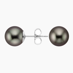 14K White GoldBlack Tahitian Pearl Stud Earrings (8.5-9mm)
