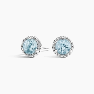 18K White GoldAquamarine Halo Diamond Earrings