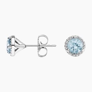 18K White GoldAquamarine Halo Diamond Earrings