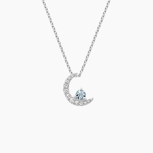 SilverCrescent Moon Aquamarine and Diamond Pendant