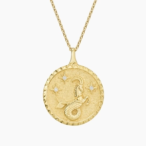 14K Yellow GoldCapricorn Zodiac Diamond Pendant