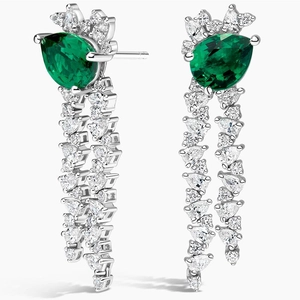 PlatinumOlivetta Lab Emerald and Lab Diamond Drop Earrings