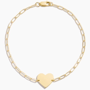 14K Yellow GoldEngravable Heart Paperclip Chain Bracelet