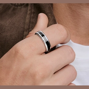 Meridian Ring Sterling Silver, Black Enamel