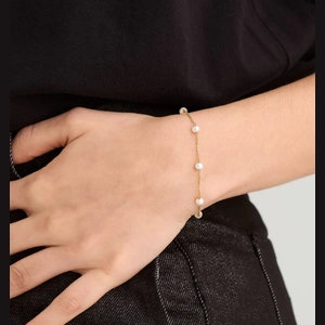 Mini Pearl Satellite Bracelet 18k Gold Vermeil, Pearl
