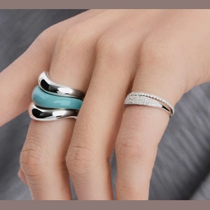 Dôme Figure Ring Sterling Silver, Denim Enamel