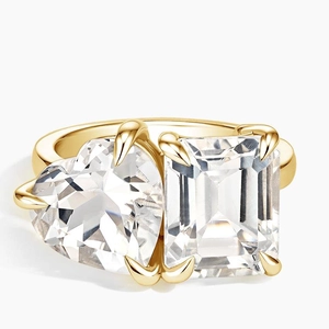 Toi et Moi Heart and Emerald Cut White Topaz Cocktail Ring