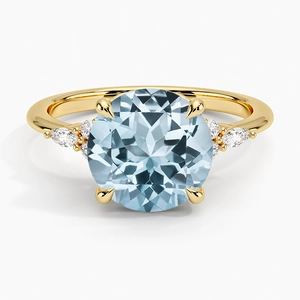 Aquamarine Nadia Diamond RingSet with 9mm Fine Round Aquamarine