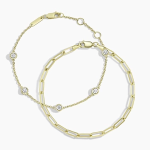 14K Yellow GoldThe Enthusiast Paperclip and Diamond Bracelet Set