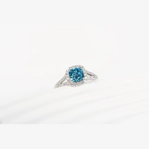 Blue Cushion Diamond Ring