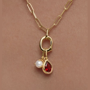 Small Pear Pendant  4.8  $128 Material & Stone Options   Garnet, 14k Yellow Gold
