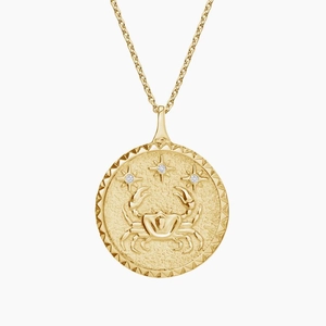 14K Yellow GoldCancer Zodiac Diamond Pendant